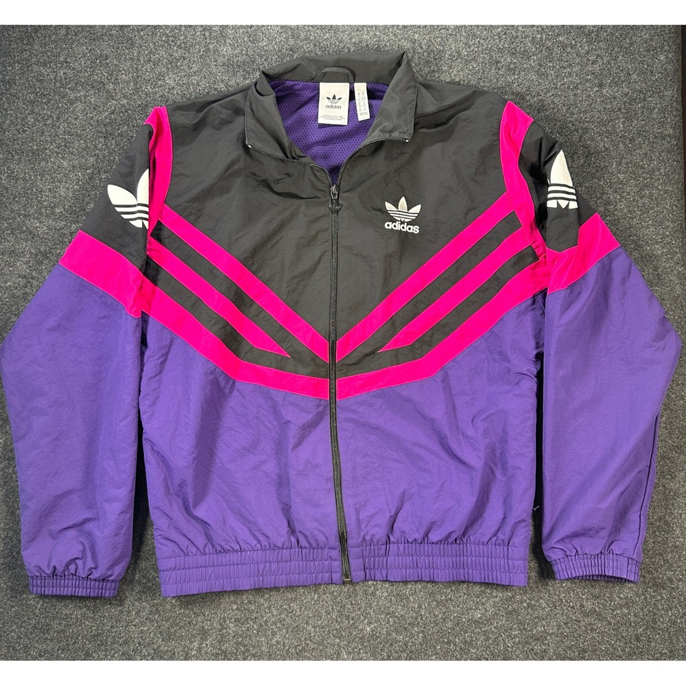 Adidas Originals Windbreaker Jacket Purple Black Pink Trefoil Mens XS